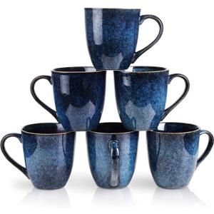 vicrays Coffee Mug Set, 12 Ounce, Set of 6, Ceramic Mug for Men, Women, Unique Glazed Mugs with Handle for Coffee, Tea, Milk, Cocoa, Cereal (Blue)