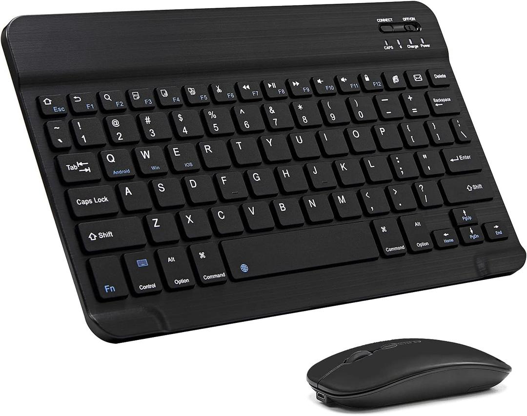 Ultra-Slim Bluetooth Keyboard and Mouse Combo Rechargeable Portable Wireless Keyboard Mouse Set for Apple iPad iPhone iPadOS/iOS 13 and Above Samsung Tablet Phone Smartphone Android (Black)