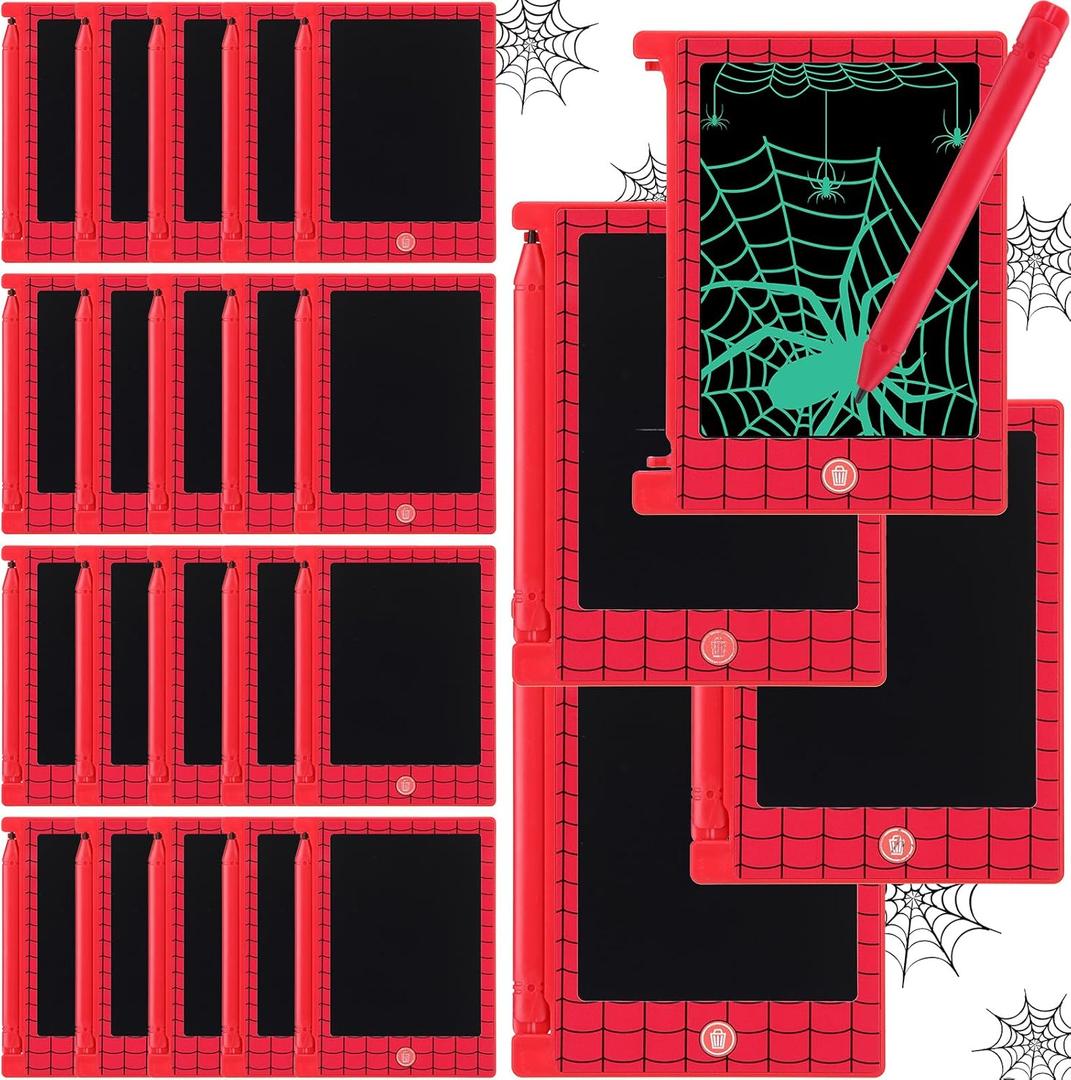 Nezyo 24 Pack Spider Web Party Favors, 4.6'' Mini LCD Writing Tablet for Kids, Spider Web Checked Board Drawing Tablet Erasable Reusable Electronic Drawing Pads for Birthday Party Supplies Gifts