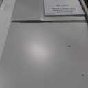 GlouMod Farmhouse Makeup Vanity Desk with Sliding Mirror and Lights, 42" Glass Top White Vanity Set with Charging Station & 4 Drawers & 2 Cabinets, Dressing Table with Stool for Bedroom