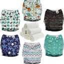 Mama Koala 3.0 Cloth Diapers for Babies with AWJ Lining, 6 Pack with 6 Natural Cloth Diaper Inserts - Reusable and Washable Pocket Diapers (Jagger-R)