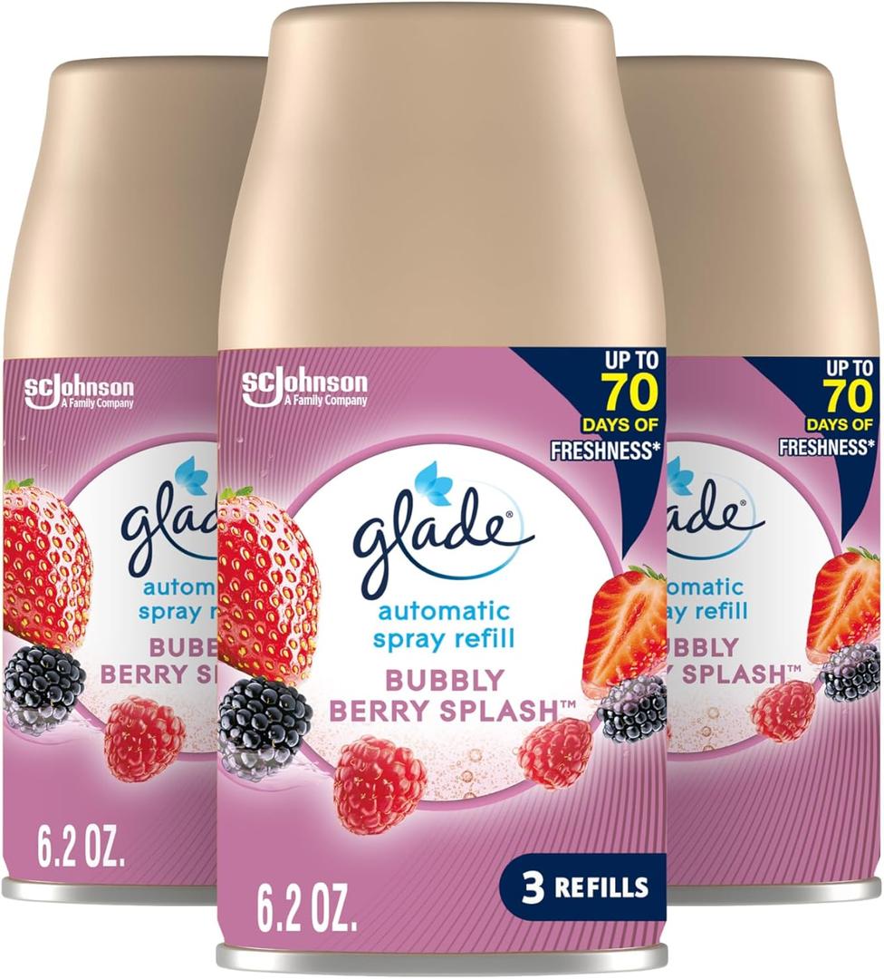 Glade Automatic Spray Refill, Air Freshener for Home and Bathroom, Bubbly Berry Splash, 6.2 Oz, 3 Count