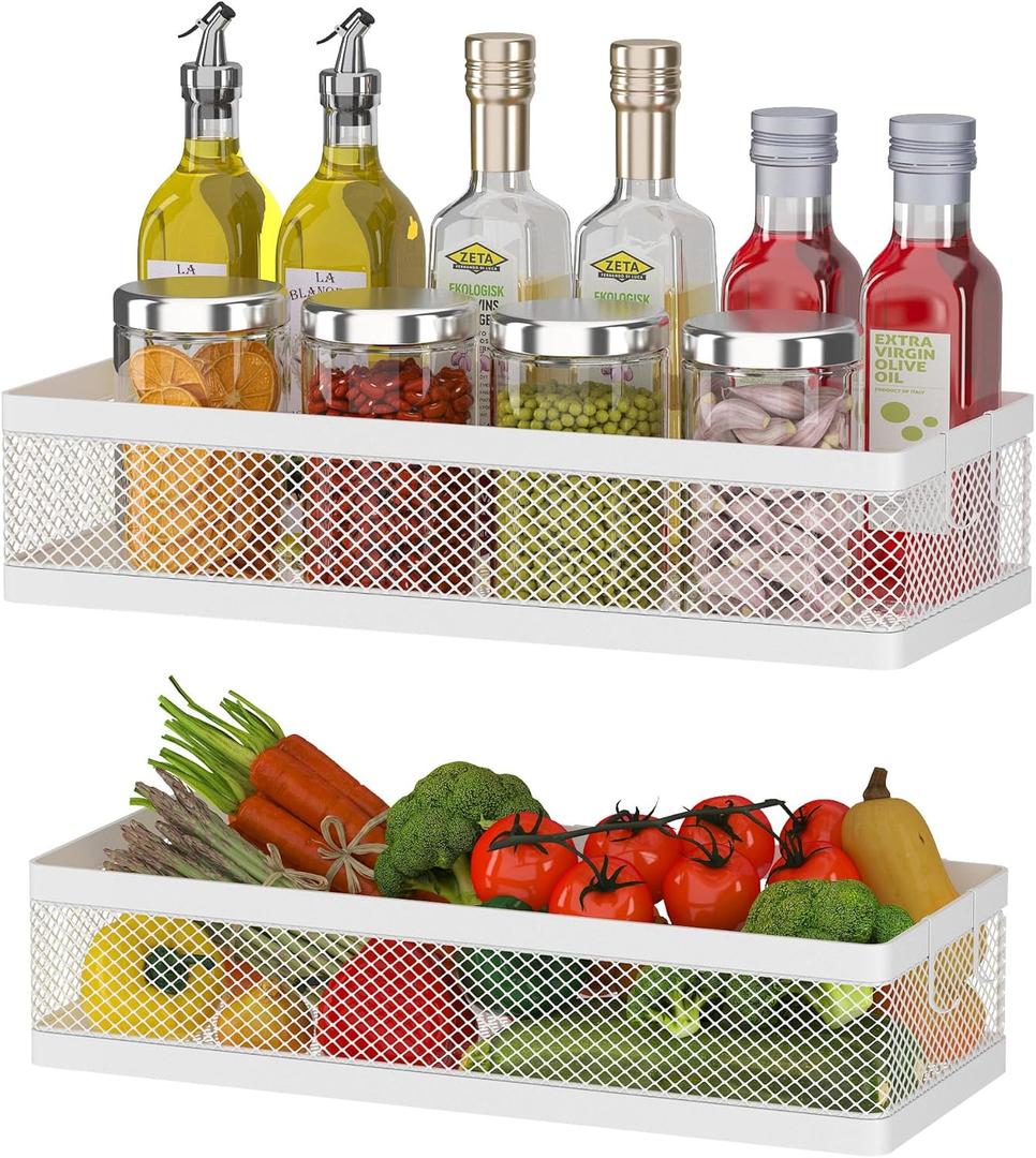 PUSDON Hanging Storage Baskets Organizer Wall Mount, Metal Wire Storage Bin Rack for Kitchen Bathroom Shower Spice Shelf Home Decor Essentials Black-2 Packs (Netting)