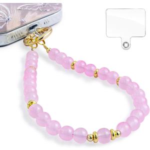 Phone Charm Wrist Strap with Tether Tab, Detachable Anti-Theft CellPhone Charms Strap, Hands-Free Decorative Phone Chain Lanyard for Women Girls, Compatible with Most Smartphones (Golden Powder Beads), Pack Of 4