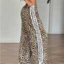 Verdusa Women's Loose Wide Leg Pants Tie Side Striped Elastic Waist Trousers (Brown Leopard)