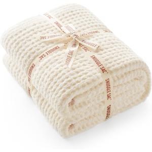 Snuggle Sac Ultra Soft Waffle Throw Blanket for Couch Bed Sofa 50x60 inches, Reversible Cream Blanket Microfiber Fluffy Fuzzy Cozy Knit Throws for Women Mothers Birthday Gifts