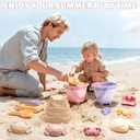 3 Pack Beach Toys Set for Kids Toddlers Girls, Collapsible Sand Buckets with Beach Molds and Mesh Bag, Sandbox Travel Toys Beach Vacation Essentials, Camping Gear, Fishing (Purple/Pink/Yellow)