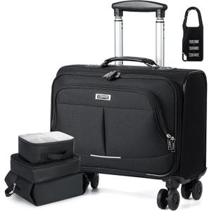 Lekebobor Rolling Laptop Bag Rolling, Laptop Briefcase on Wheels with 3 Packing Cubes for Women Fits Up to 17.3Inch computer Bags Water Resistant for Work Travel and Business, Black (Large)