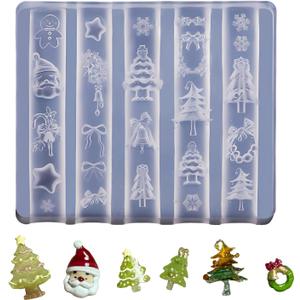 2 x Silicone Nail Molds Christmas 3D Nail Art Sculpture Templates, DIY Resin Mold for Nails Design with Santa Claus Bells Christmas Tree Snowflake Reusable Nail Carving Stencils Xmas Nail Charms Supplies