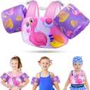 Vvinca Separable Toddler Swim Vest Fit 22-66 Lbs1-6 Years|2025 Newest 3 in 1 Pool Float & Arm Bands Boys and Girls, Adjustable Sturdy Safety for Infant 1 2 3 4 5 6 Year (Flamingo)