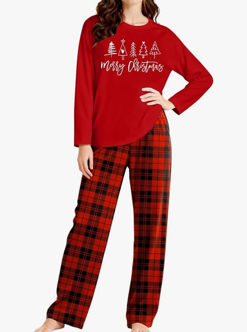 MEESHEEP Christmas Pajamas for Women: Xmas Pj Sets With Long Pant Holiday Party Long Sleeve Sleepwear Set, Large