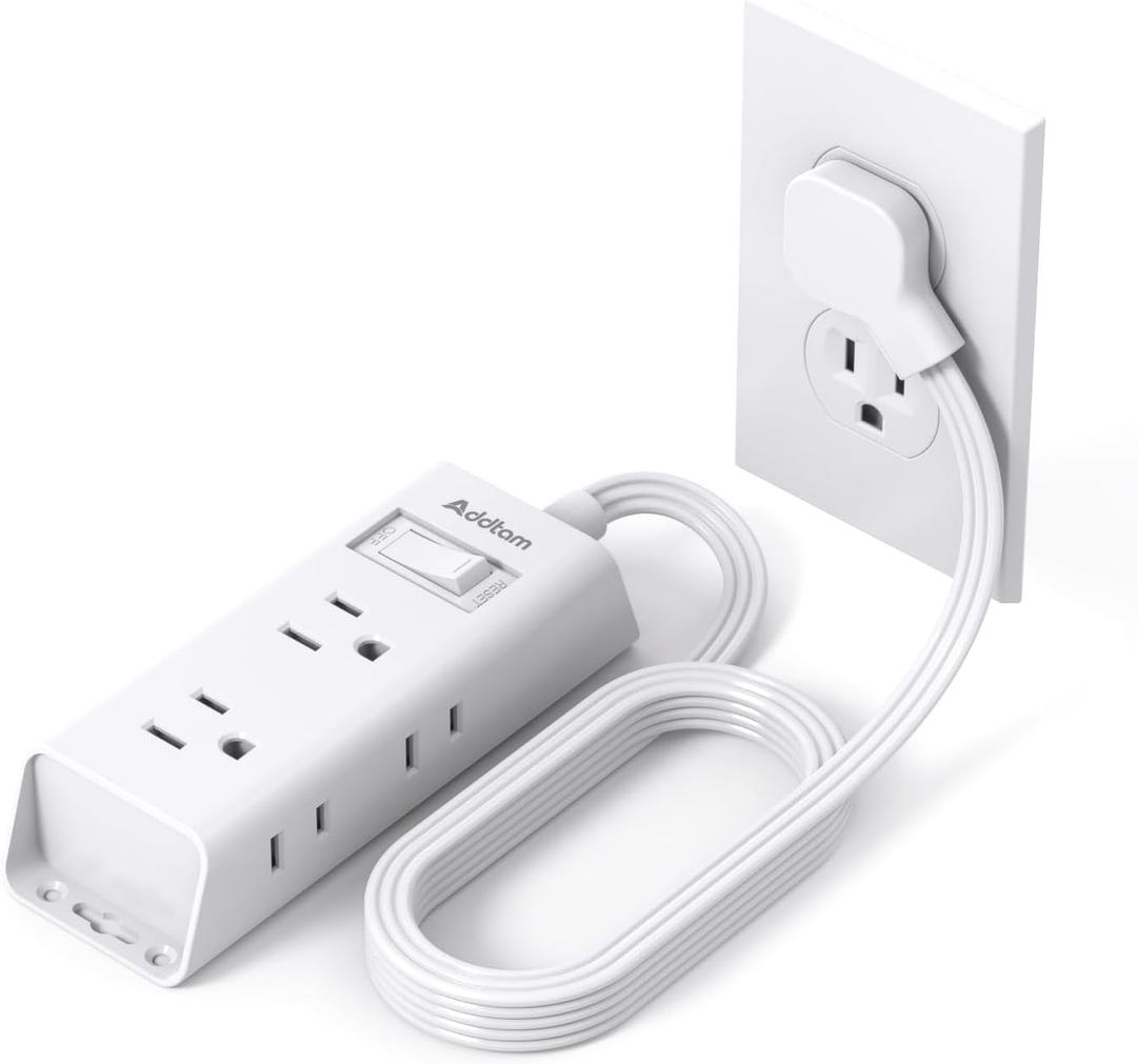Cruise Essentials, Addtam 6 ft Ultra Flat Extension Cord with 6 Outlets Extender, Flat Plug Power Strip, No Surge Protector for Cruise Ship, Travel, Dorm, Home Office, ETL Listed (White)
