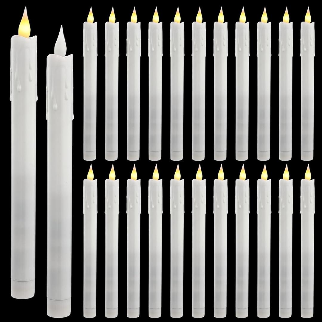 Baquler 24 Pcs 10 Inch White Flameless Taper Candles Dripless Battery Operated LED Flickering Candlesticks Window Candle with 3D Flickering Flame for Easter Home Wedding Church Decor