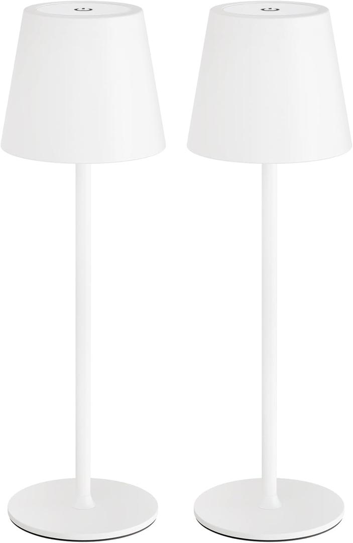 uuffoo 2 Pack Rechargeable Table Lamp Cordless Battery Operated Table Lamps Shower Lamp Bathroom Lamp with 3 Colors Stepless Dimming, Desk Lamp for Restaurant, Patio, Bedroom, Bar (White)
