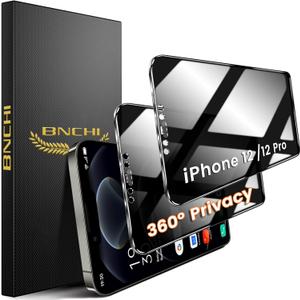 BNCHI 2 Pack 4 Way 360 Privacy Screen Protector for iPhone 12/iPhone 12 Pro 6.1-Inch, Horizontal and Vertical All Around Anti-Spy 9H Tempered Glass Film, Scratch Resistant, Zero Bubbles