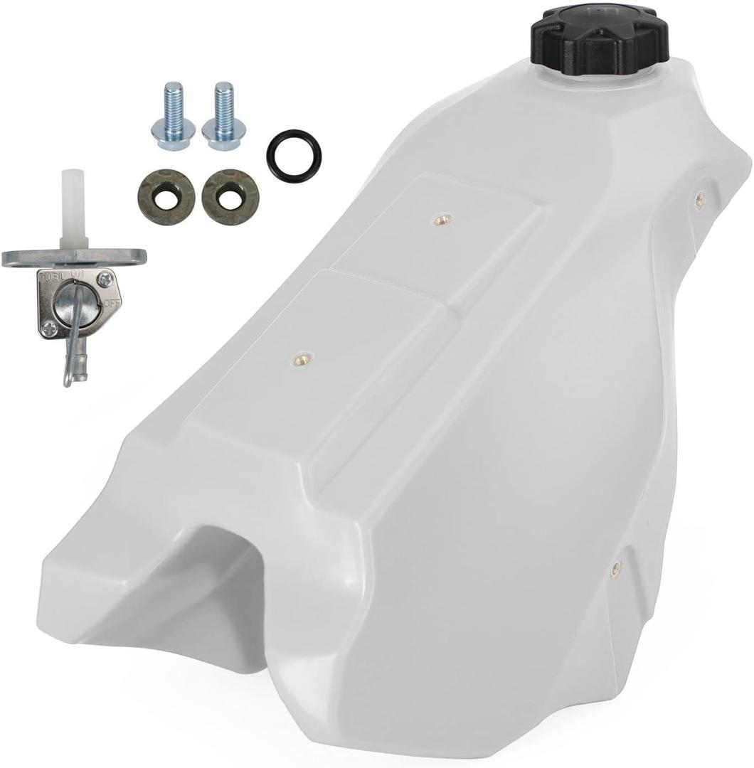 2.38 Gallons/9 Litres Large Capacity Polyethylene Fuel Tank for Honda CR500R 1989-2001, for Honda CR250R 2-Stroke 1988-1989, for CR125R 1988-1990 White