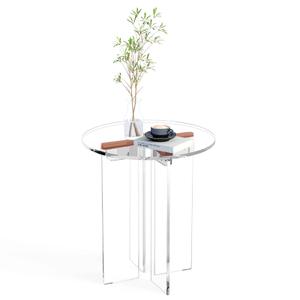 Klippehop Acrylic Small Coffee Table, Round Accent End Table, Minimalist Bedside Nightstand, Side Tables Living Room, Bedroom Office Indoor Home Decor, Transparent Brown