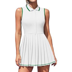 ATTRACO Women's Golf Dress with Built in Shorts and Bra Tennis Outfits Ribbed Polo Workout Dresses XL White