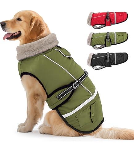 Dog Coat, Dog Winter Coat Jacket Waterproof for XL Large Dogs, Pet Vest Warm Fleece Cozy for Cold Weather, with Harness Built in Reflective, Dogs Snowsuit Windproof, Adjustable Buckle