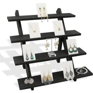 4 Tier Earring Display Stands For Selling, Retail Display Riser Earring, Ring Holder Stand, Removable Countertop Small Merchandise Display Stand, for Figures,Cupcake, Photo (Brown Color)
