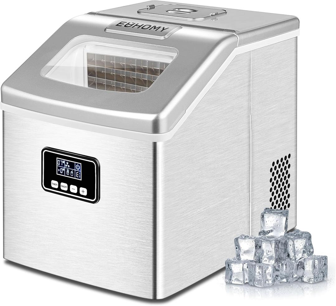 EUHOMY Countertop Ice Maker Machine, 40Lbs/24H Auto Self-Cleaning, 24 Pcs Ice/13 Mins, Portable Compact Ice Maker with Ice Scoop & Basket, Perfect for Home/Kitchen/Office/Bar(Silver)