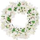 Briful Spring Wreaths for Front Door 18'' Fake Bougainvillea Flower Wreath Silk White Floral Hanging Wreath Outdoor Summer Wreath for Home Wall Fireplace Front Porch Patio Décor
