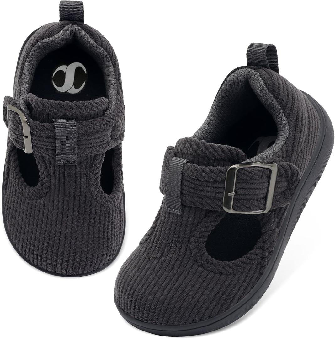 Toddler Slippers Girl Boy House Shoes Baby Moccasins Slippers Comfy Indoor Outdoor Barefoot Walking Shoes (Black)