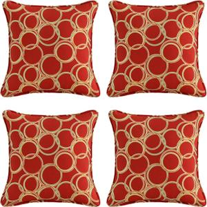 Outdoor Decorative Pillows Pack of 4, 16" x 16" Outdoor Pillow Set for Couch Bed Throw Patio Sofa, Circle Red