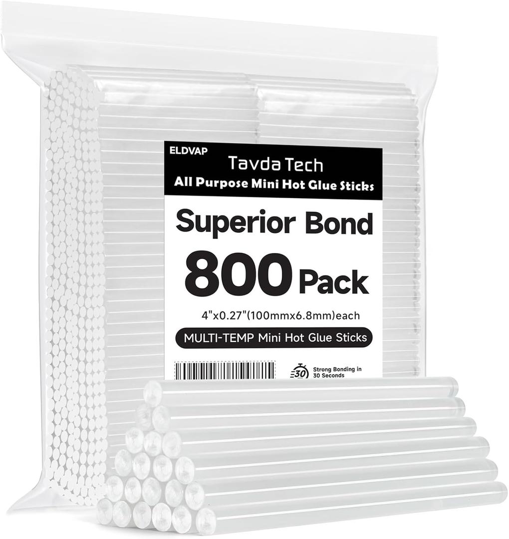 ELDVAP Clear Mini Hot Glue Sticks 800 Count - 0.27"D, 4"L for Most Mini Glue Guns, Multipurpose, All Temperature Sticks for DIY, Craft, Bond, Repairing