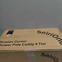 SEIRIONE Corner Shower Caddy Tension Pole, Quick Setup, Rust-Free Bathroom Shower Organizer Corner for Bathtub Shampoo Storage, 4-Tier Adjustable Shelf, Drill Free, Fits 34 to 116 Inch Height, Silver