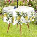 MATIRUG Lemon Outdoor Tablecloths with Umbrella Hole,Zipper 60 Inch Round, Spillproof Washable Watercolor Summer Green Floral Fabric Table Cloth,Table Cover for Picnic Dinner Patio