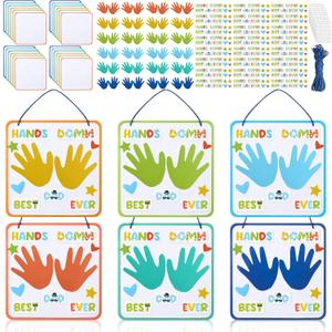 Lunmon 24 Set Father's Day Crafts Kit for Kids Bulk Handprint Sign Crafts Kit DIY Gifts from Kids to Father for Sunday School Family Classroom Activities Art Projects(Cardboard)