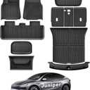 WEIZE Tesla Model Y Juniper Floor Mats 2025 2026, 11 PCS Full Set All Weather Non-Slip Floor Mats & Cargo Liners, Black Car Mats for Tesla Interior Accessories