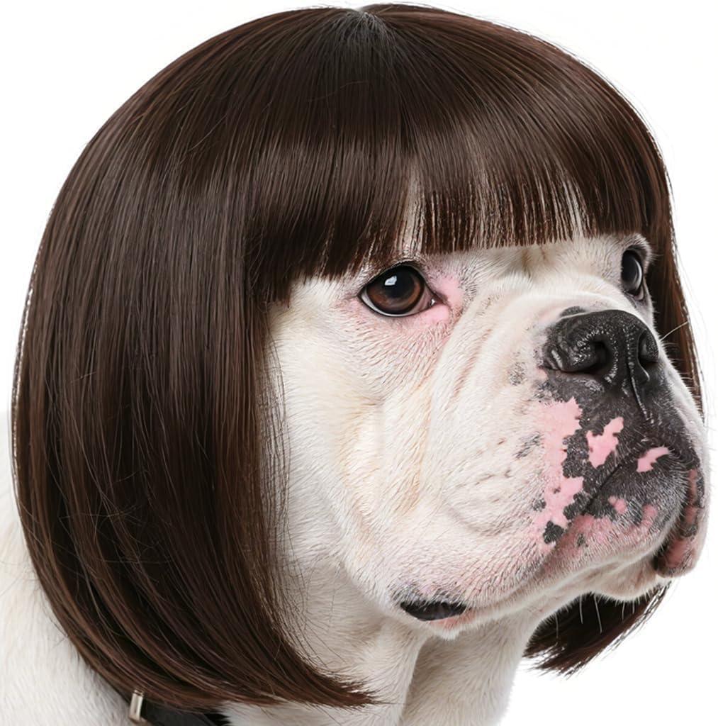 Funny Dog Wig for Small Medium Large Dogs with Adjustable Elastic Bands, Trimmable Pet Costume Cat Cosplay Decoration for Halloween, Christmas, Parties (One Size)