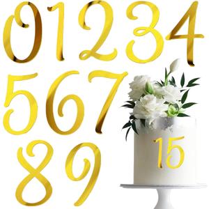 10 PCS Acrylic Side Insert Cake Topper Gold 0 to 9 Numbers Cake Decor for Weddings Birthday Parties Decoration Supplies