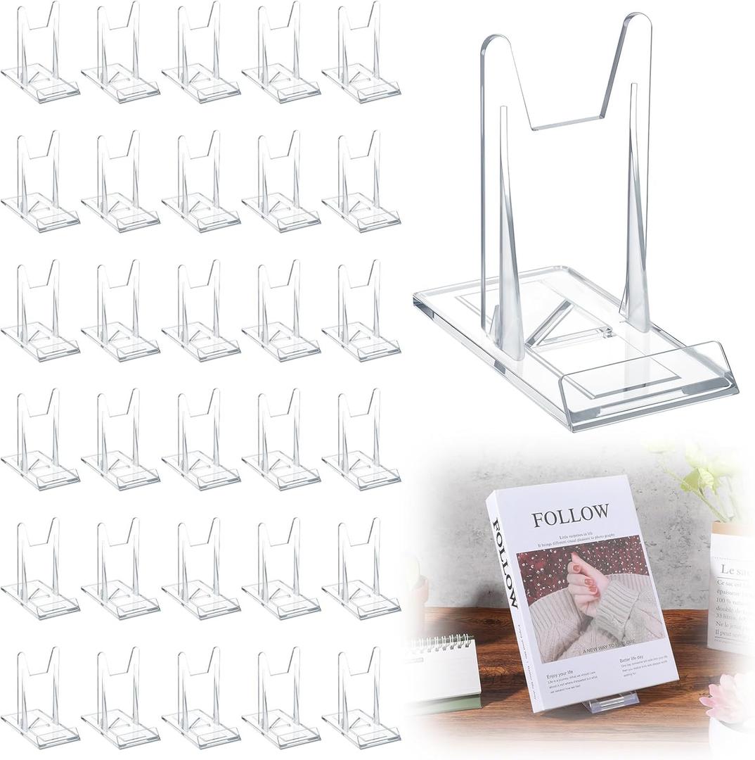 30 Sets Adjustable Book Stand for Display, Acrylic Book Holder Display Clear Easel Stands Collector Displays Holder for Comic Photo Picture Plate Cardboard Album CD Magazine Postcard