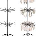 Tandefio 2 Pcs Rotating Bracelet Display Stand Jewelry Rack Metal Adjustable Display Holder with Hooks Organizer for Necklace(3 Tier)