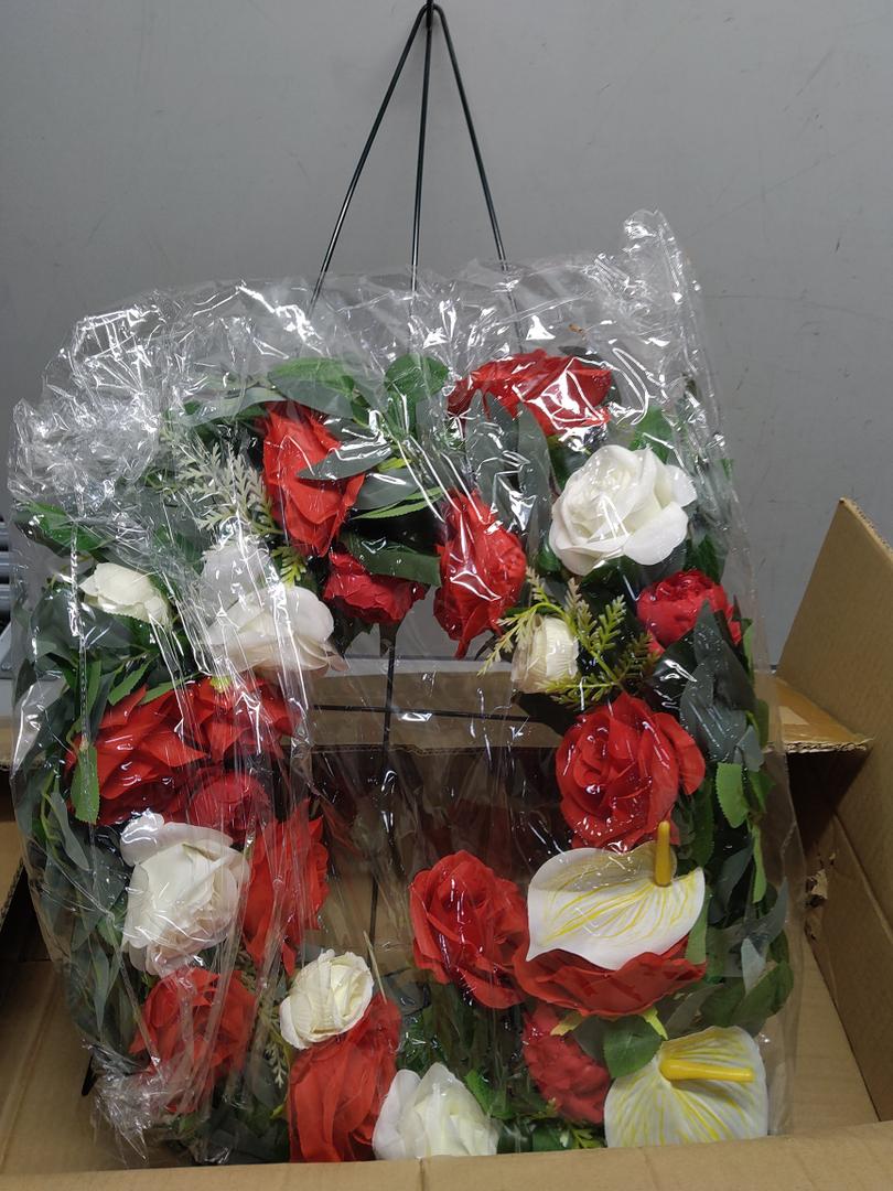 Cemetery Wreaths Decoration - Headstone Wreaths with Rose Camellia Daisy for Graves on 30 inch Tall Easel Stand, Spring Wreath for Front Door Decoration