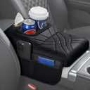 Upgraded Car Center Console Cover,PU Leather Car Armrest Cover Cushion Contains High Elasticity Sponge with 2 Storage Bags Tissue Box (Black-A)