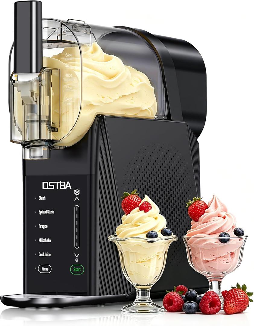 OSTBA Ice Cream Maker Machine & Slushie Machine for Home - Slushy Machine, Self-Cleaning, Family Size, 6 Modes, 6 Textures for Soft Serve, Sorbet, Margaritas, Frappés, Milkshakes, No Ice Needed