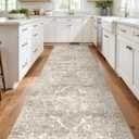 4x12 Washable Hallway Runner Rug - Wide Kitchen Runners Vintage Low Pile Carpet Soft Thin Floor Runner with Rubber Backing for Entryway Bedroom Living Room Home Decor (Beige)