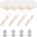 50pcs Fabric Hand Fan Fabric Bamboo Handheld Folded Fan with Organza Bags and Thank you Tags Wedding Party Favors (White)