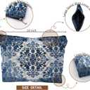 Chinoiserie Vintage Floral Makeup Bag, Blue and White Cosmetic Bags for Women, Classical Baroque Rococo Tiles Floral Zipper Makeup Pouch
