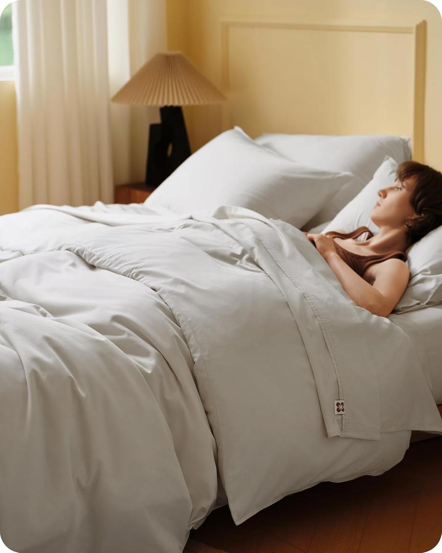 Bedsure Cooling Duvet Cover Queen Size, Cotton & Viscose Derived from Bamboo Duvet Cover Set, PureWoven Ultra-Soft, Breathable & Lightweight Home Bedding for All Seasons (Linen,90"x90")