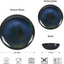 Melamine Dinnerware Set, 12pcs Plates and Bowls Set, Blue Dinner Dishes Set for Indoor and Outdoor, BPA-Free, Dishwasher Safe（Blue Cosmic）