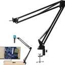 Microscope Arm Stand, 360 Degree Adjustable Metal Bracket with Clamp, 40mm 42mm Flexible Mount for Industrial Camera, Foldable Lens Bracket with Fixed Ring, 700mm Max Height
