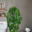 Large Fake Hanging Plants in Pot with Hook, 37" Artificial Hanging Monstera Leaves Vines Plants, Fake Potted Greenery Plant for Room Wall Living Room Bathroom Kitchen, Faux Ivy Houseplants for Shelf