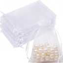 50 PCS White Organza Bags 3x4, Small Mesh Gift Bags Drawstring Mini Sheer Pouches Cute Goodie Baggies for Jewelry Candy Treats Sachet Mother's Day Wedding Birthday Party Favors Gifts Wrapping