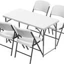 Elevon Folding Table Set with 4 White Folding Chairs,4 Feet Heavy Duty Fold-in-Half Utility Table Sets for Picnic, Event, Training, Outdoor Activities, at Home and Commercial Use