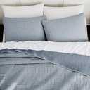 WDCOZY Chambray Pick Stitch King Size Quilt Set, Denim Blue Striped Lightweight Soft Summer Spring Bedspread, Bamboo Linen Like Textured Coverlet, Farmhouse Country Rustic Bedding, Thin Comforter